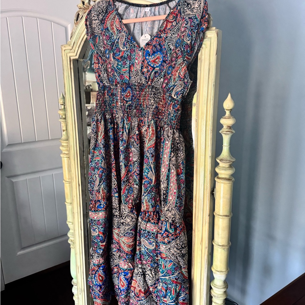 Paisley Print V-Neck Dress